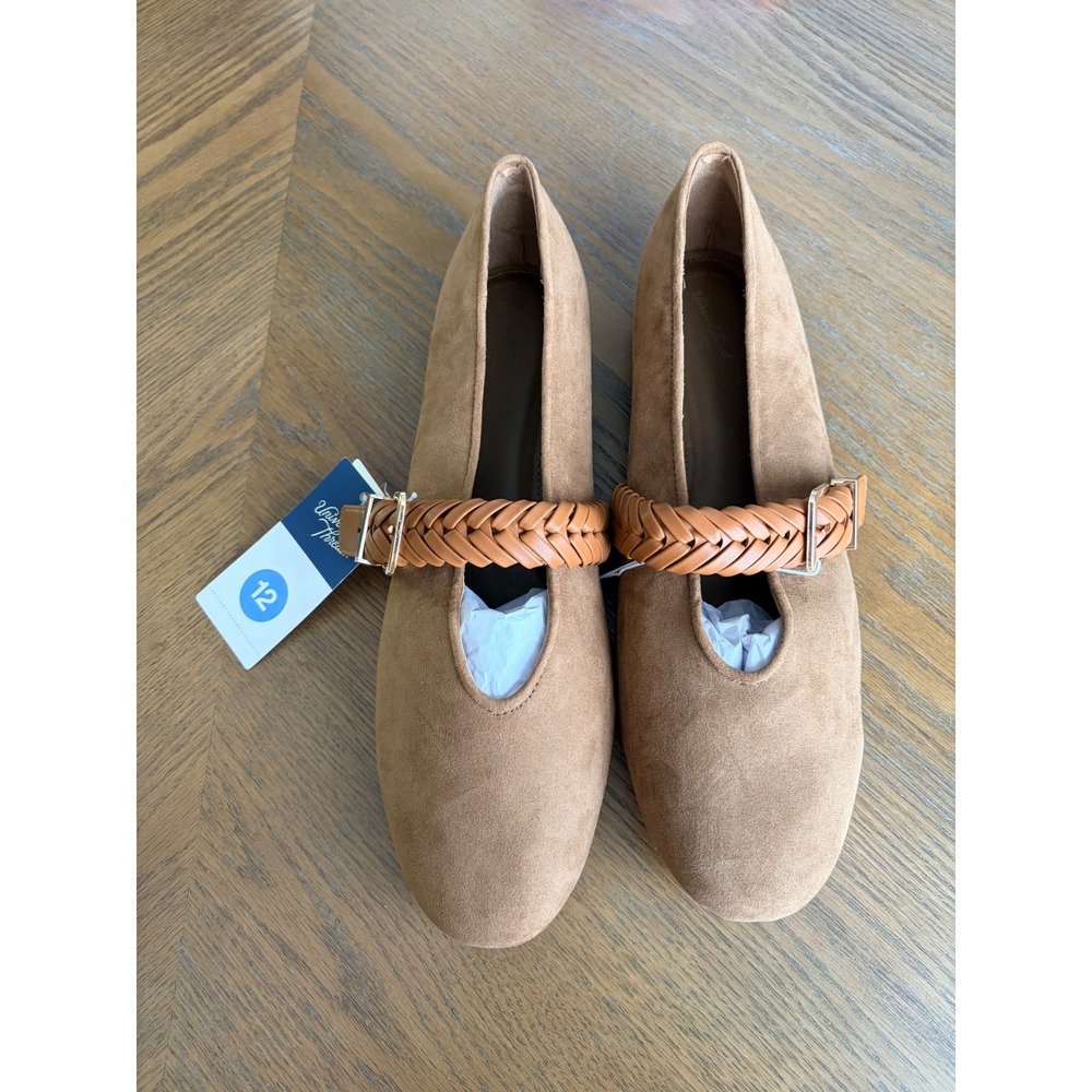 Universal Thread Tan Faux Suede Braided Mary Jane Flats Shoes Size 12 NEW
